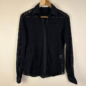 Martina Venti Dodici Italy Black Lace Button Down Blouse Elegant Whimsigoth